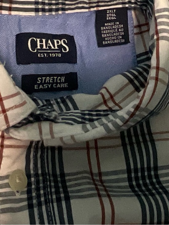 Chaps - Men's White Plaid Button-Down Shirt - Classic Long Sleeve - Picture 3 of 3